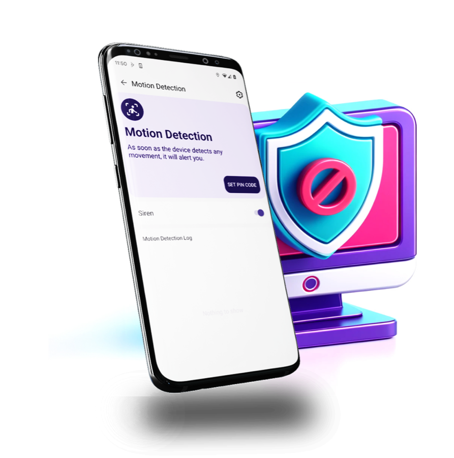 DYREKT motion detection screen in front of a security shield