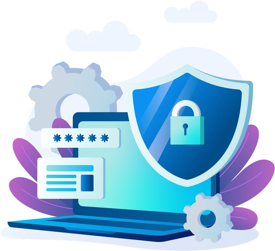 Illustration of a laptop protected by a padlock shield